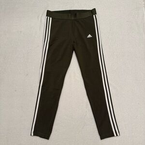 Adidas Women’s Dark Green Leggings with White Stripes
